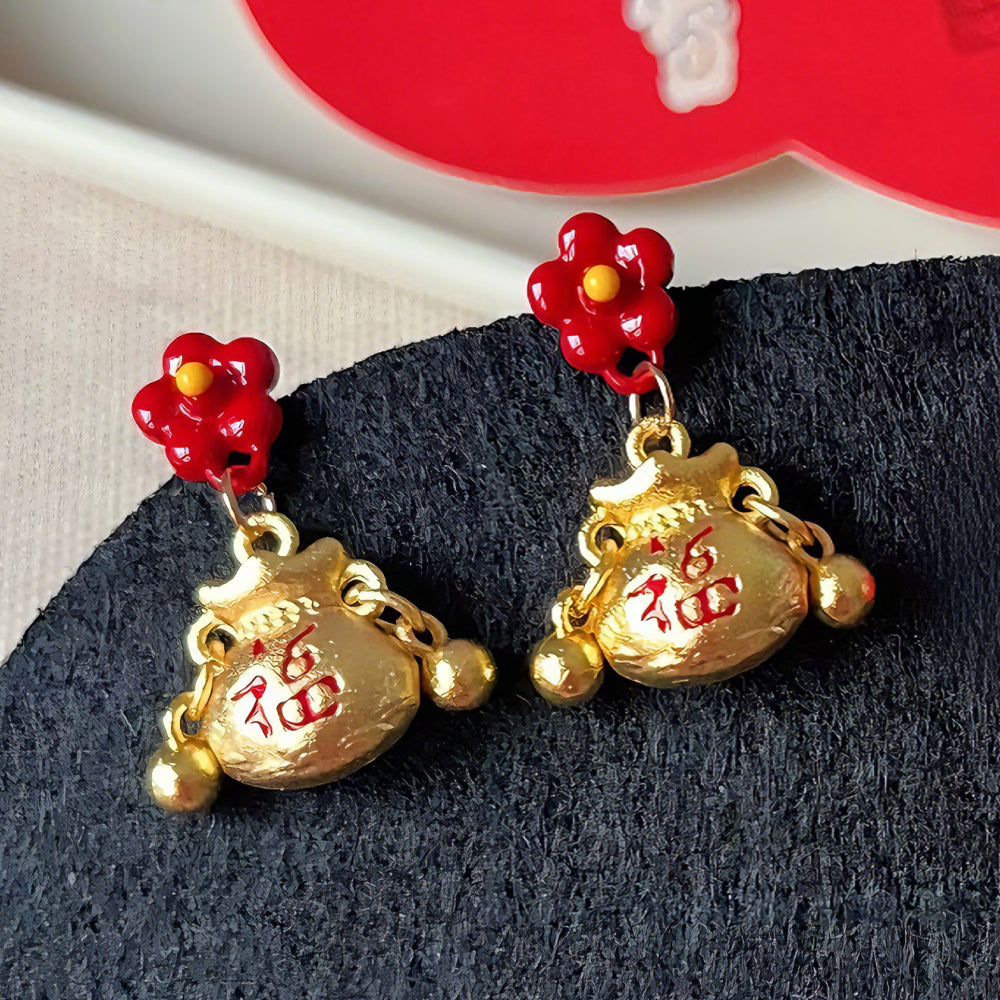 發財熊貓「馬上有福」福袋耳環耳釘【祈福加持】