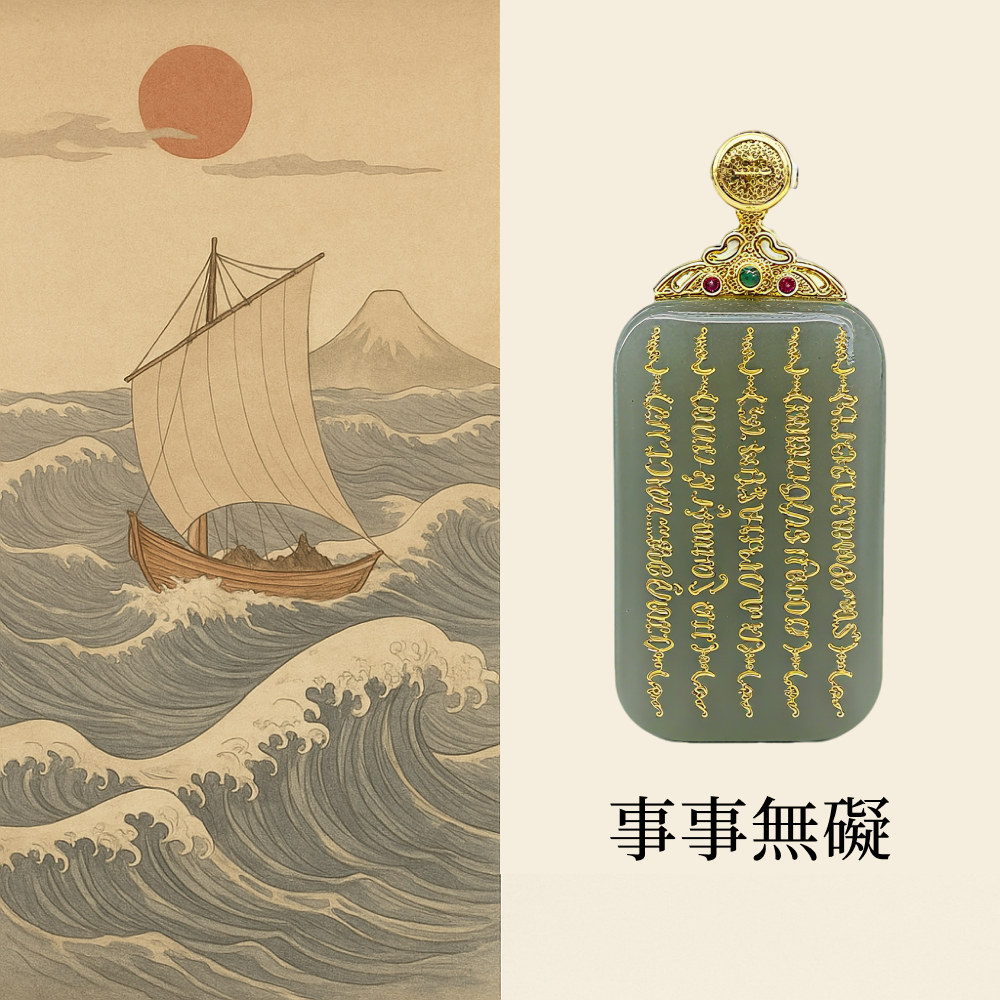 和田玉五條經文扣無事牌· 平安好運系列【佛光山高雄祈福加持】