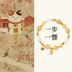 鈴鐺金「財運來」發晶白月光水晶手鍊招財納福牌鍍14K【首廟天壇天公廟祈福加持】