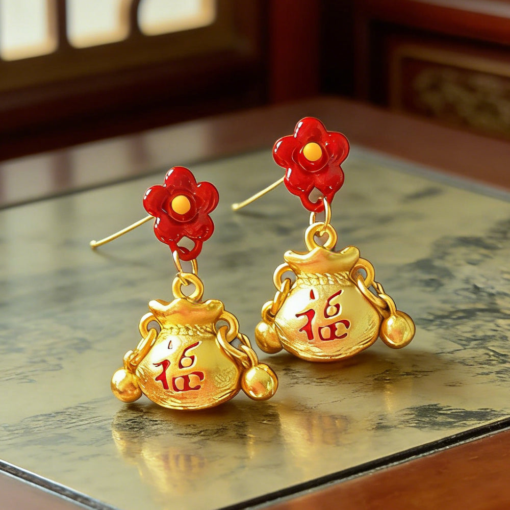 發財熊貓「馬上有福」福袋耳環耳釘【祈福加持】