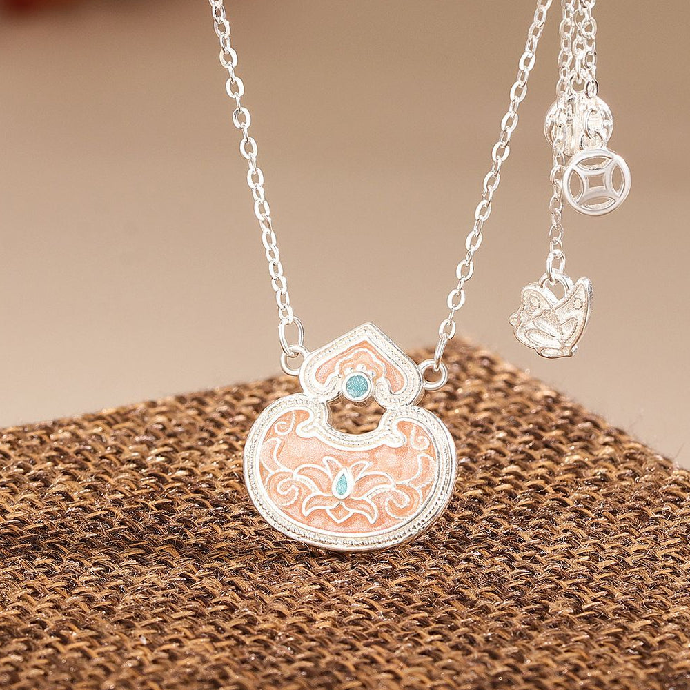 S925純銀古法宮廷風蓮花包項鍊「財源廣進」珐琅【祈福加持】