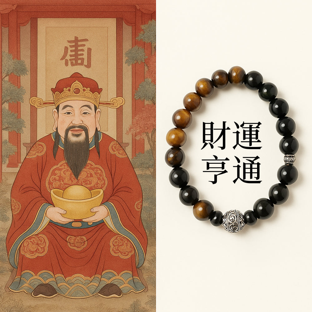 「事業順系列」天然金曜石黃虎眼單圈手串 【台南首廟天壇天公廟祈福加持】