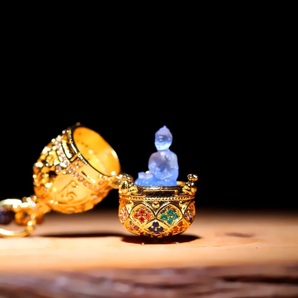 東魅花開見佛【藥師佛】琉璃項鏈嘎烏盒復古合金項鏈隨身禮佛龕「自在安心系列」【首廟天壇天公廟祈福加持】