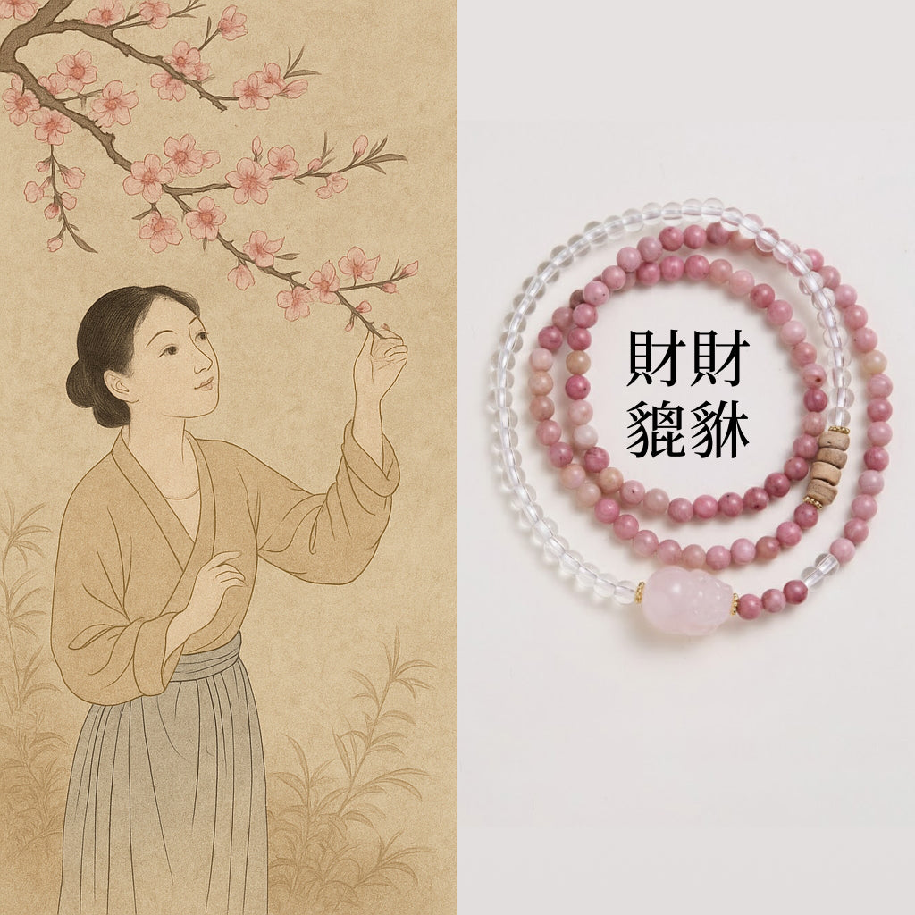 紅木紋石白水晶貔貅三圈手串「財運来系列」【首廟天壇天公廟祈福加持】