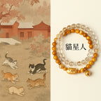 天然黃塔晶招財雙圈串珠手鏈貓咪鈴鐺手串「財運來」【首廟天壇天公廟祈福加持】