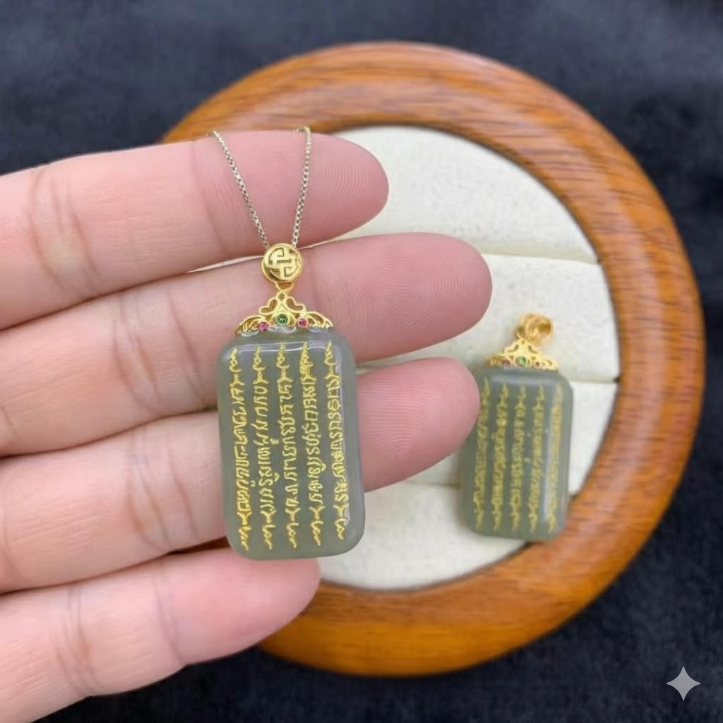 和田玉五條經文扣無事牌· 平安好運系列【佛光山高雄祈福加持】