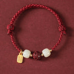 紅繩朱砂蓮花和田玉福牌編織手繩「平安順系列」【首廟天壇天公廟祈福加持】