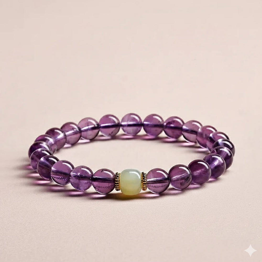 紫水晶和田玉素圈水晶手串「和田玉系列」【台南首廟天壇天公廟祈福加持】