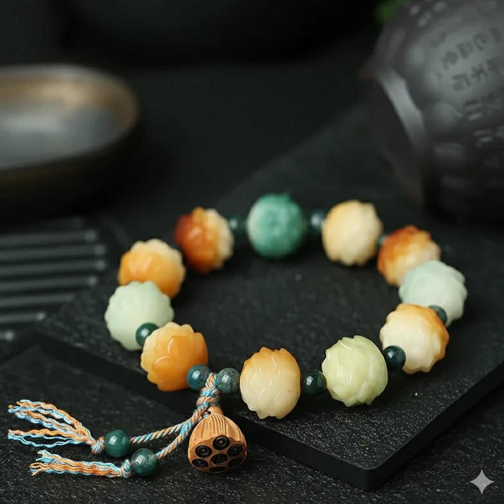 手工精雕漸變蓮花菩提蓮蓬手串「事業順系列」【台南首廟天壇天公廟祈福加持】