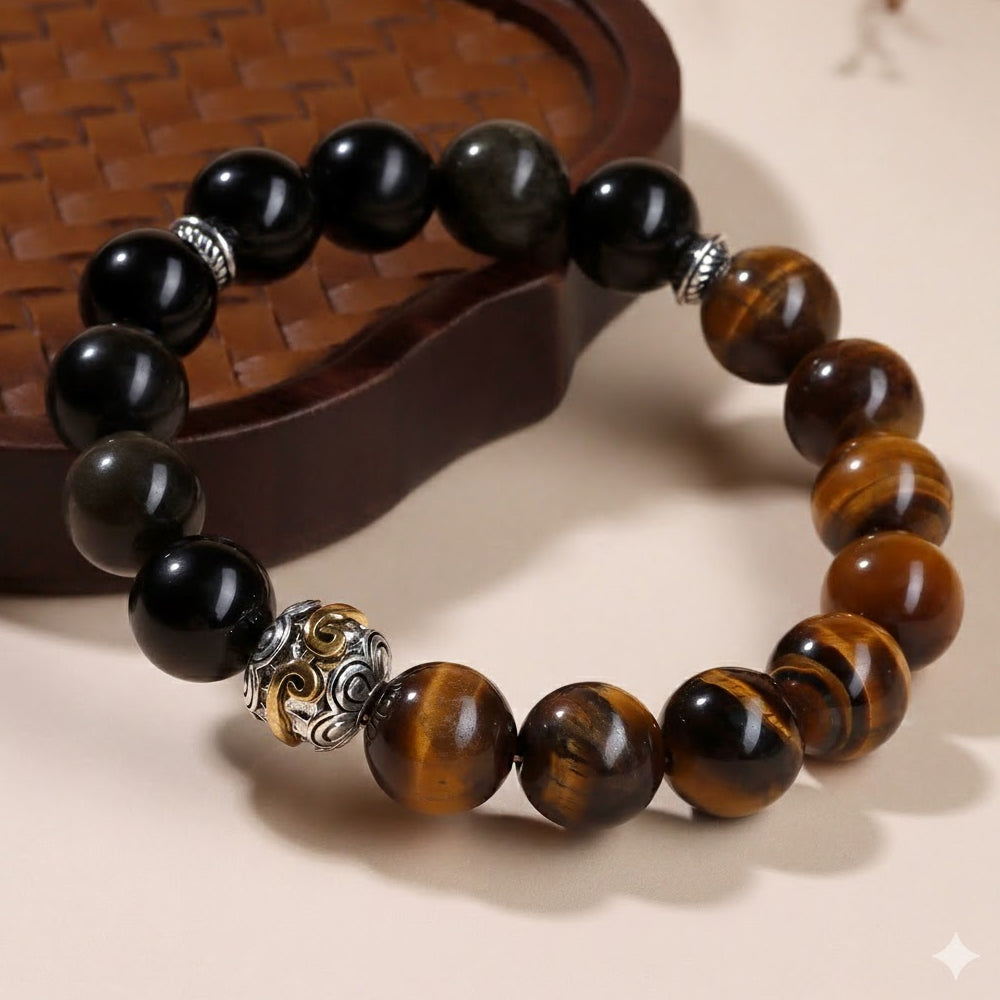 「事業順系列」天然金曜石黃虎眼單圈手串 【台南首廟天壇天公廟祈福加持】