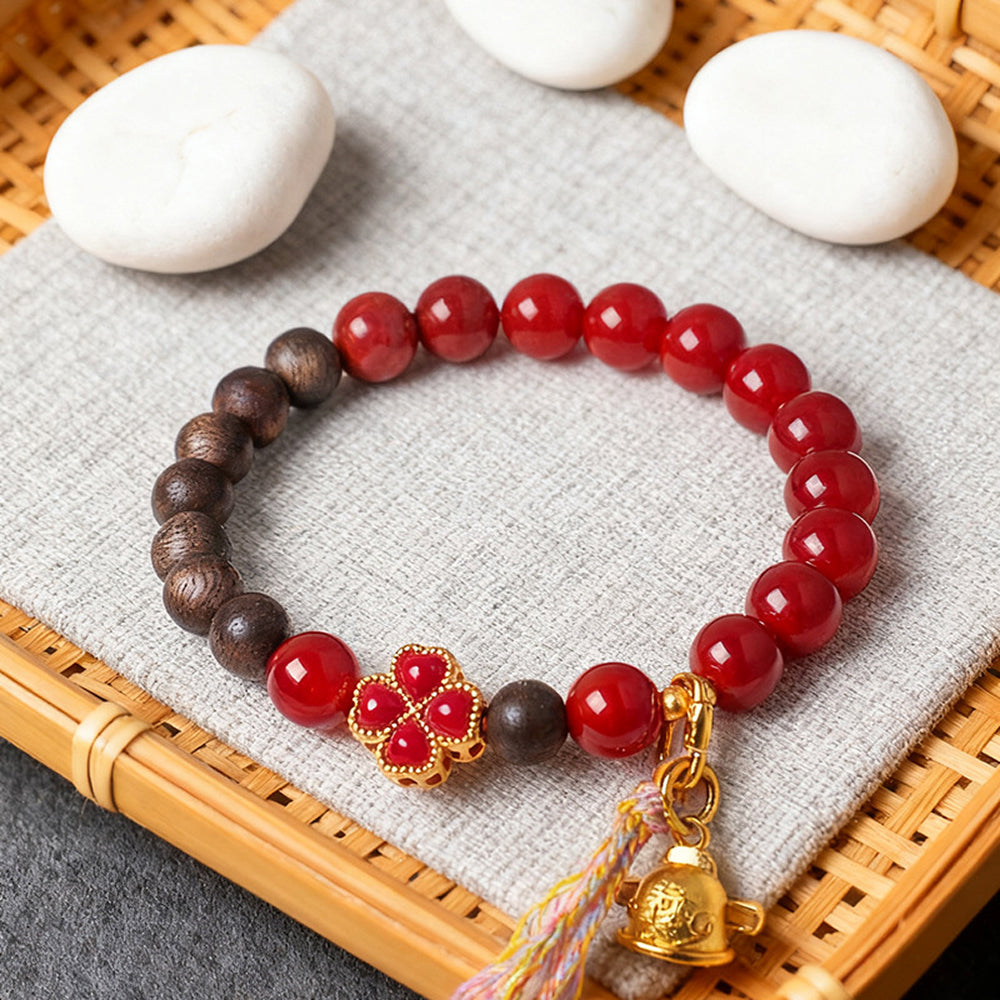 天然沉香木南紅四葉草手鏈「開智系列」【祈福加持】