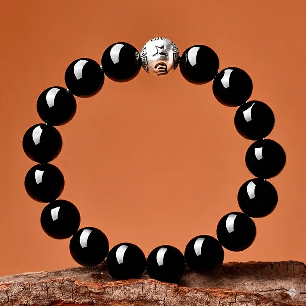 烏金黑曜石六字真言手串「自在安心系列」【台南首廟天壇天公廟祈福加持】