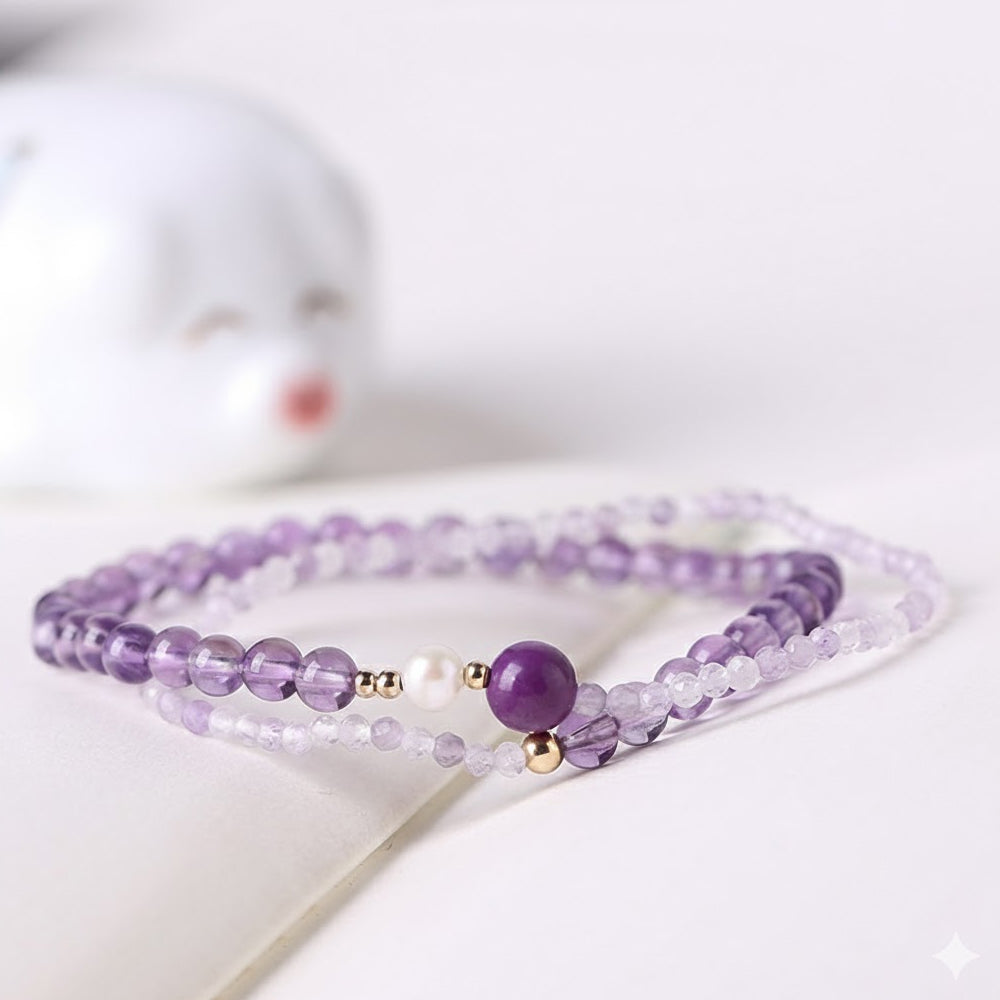 「開智系列」紫氣東來極細天然紫水晶手鏈女多圈雙層 【臺南孔廟祈福加持】
