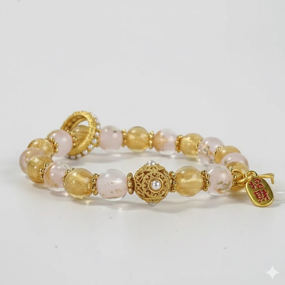 財福來「來財系列」金箔琉璃手串五爺廟 【鹿耳門天后宮祈福加持】