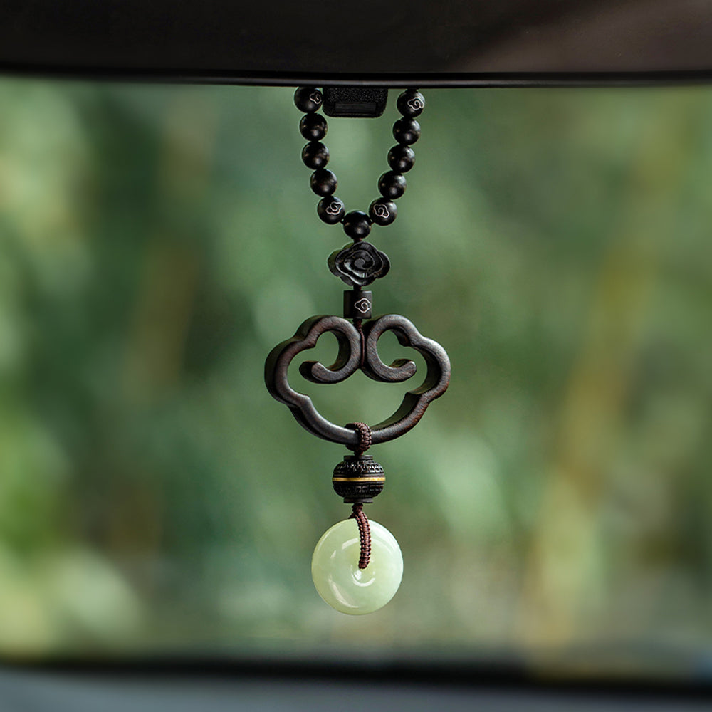 黑檀木祥云和田玉平安扣車掛「好運顺」 【祈福加持】
