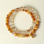 天然黃塔晶招財雙圈串珠手鏈貓咪鈴鐺手串「財運來」【首廟天壇天公廟祈福加持】