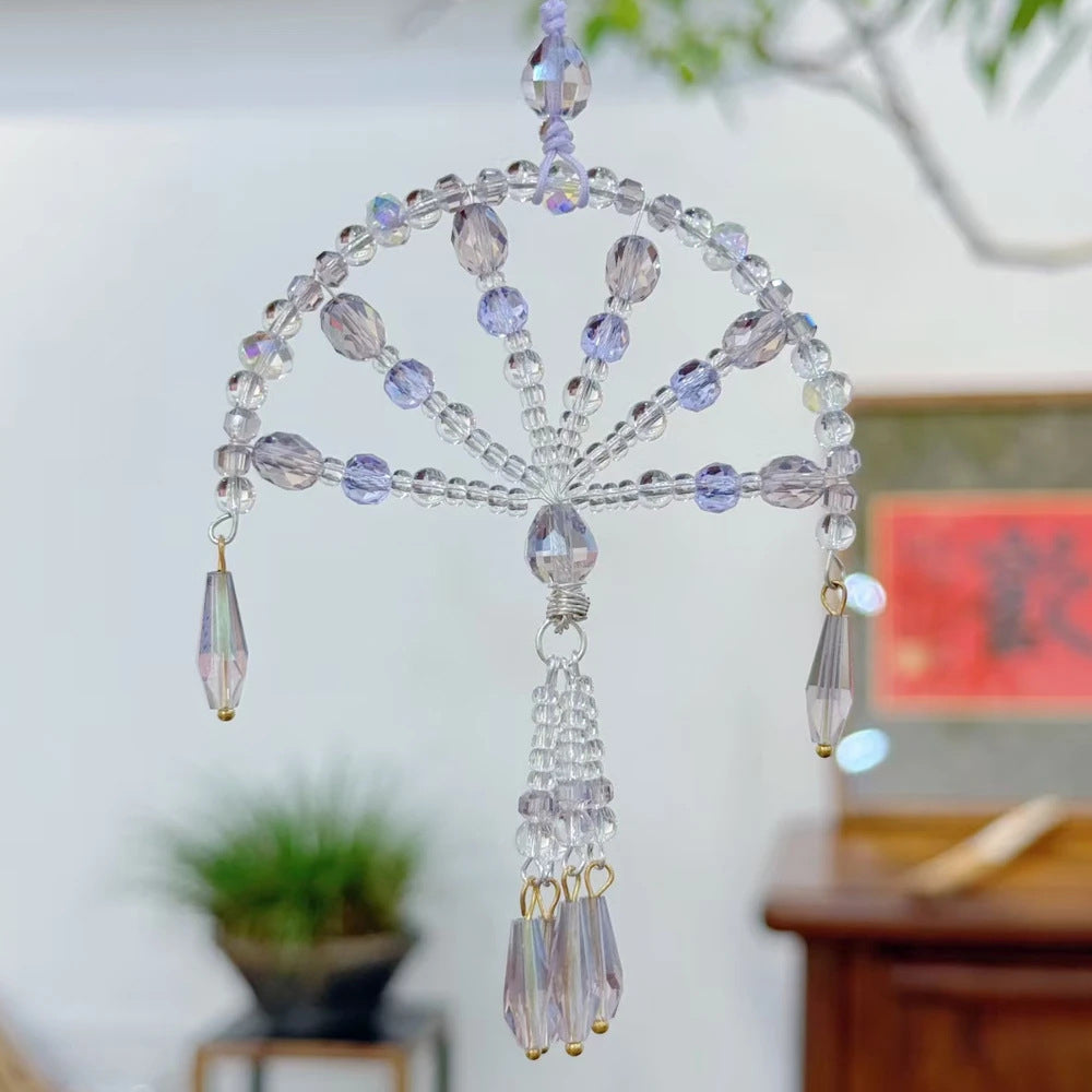 搖錢扇立體異形紫色小清新扇子串珠「財源廣進」【祈福加持】