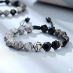 銀黑曜石「財運來」串珠手鍊男女小眾高級感手串地圖石手飾 【首廟天壇天公廟祈福加持】