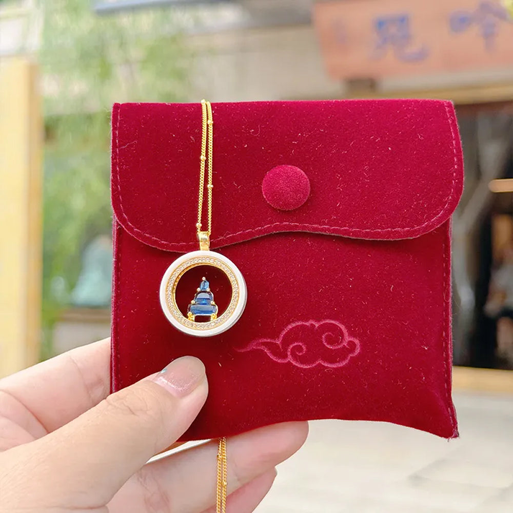 白色陶瓷藍水水 安安吊墜花開項鍊嘎烏盒 「圓滿開運」【首廟天壇天公廟祈福加持】