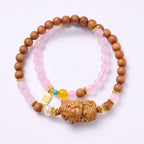 粉水晶老山檀度母雙圈手串「好姻緣」【首廟天壇天公廟祈福加持】