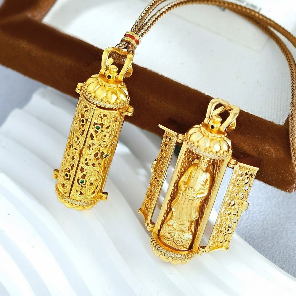 古法沙金鑲鑽開門見財神吊墜「招財系列」【祈福加持】