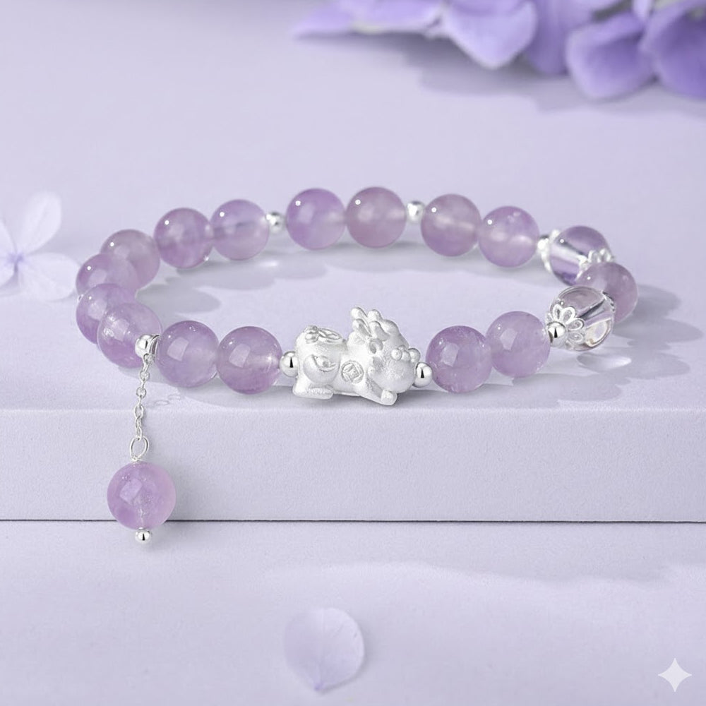 貔貅足銀手串九紫離火轉運珠紫水晶手鏈「圓滿開運」【首廟天壇天公廟祈福加持】