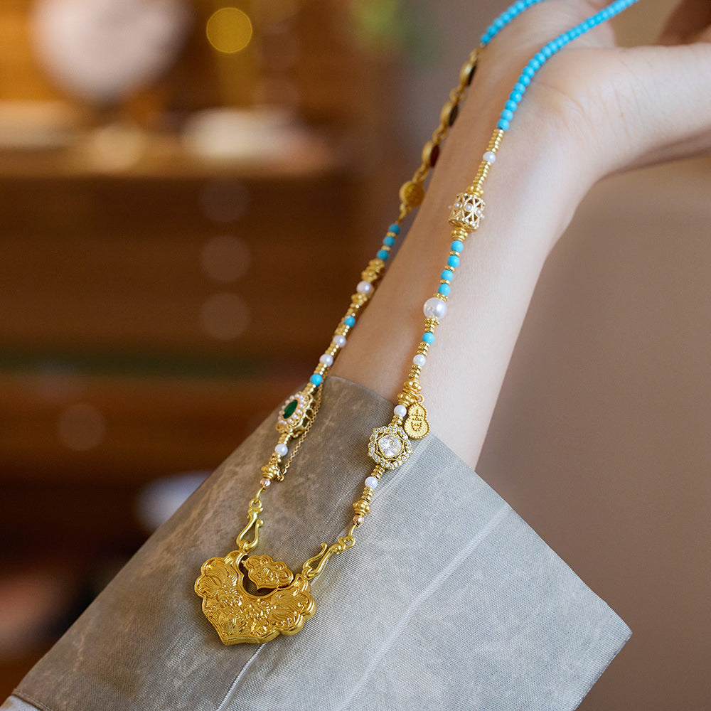 新中式多寶項鍊多寶珐琅配件錦鯉如意鎖項鍊「圓滿開運」【首廟天壇天公廟祈福加持】