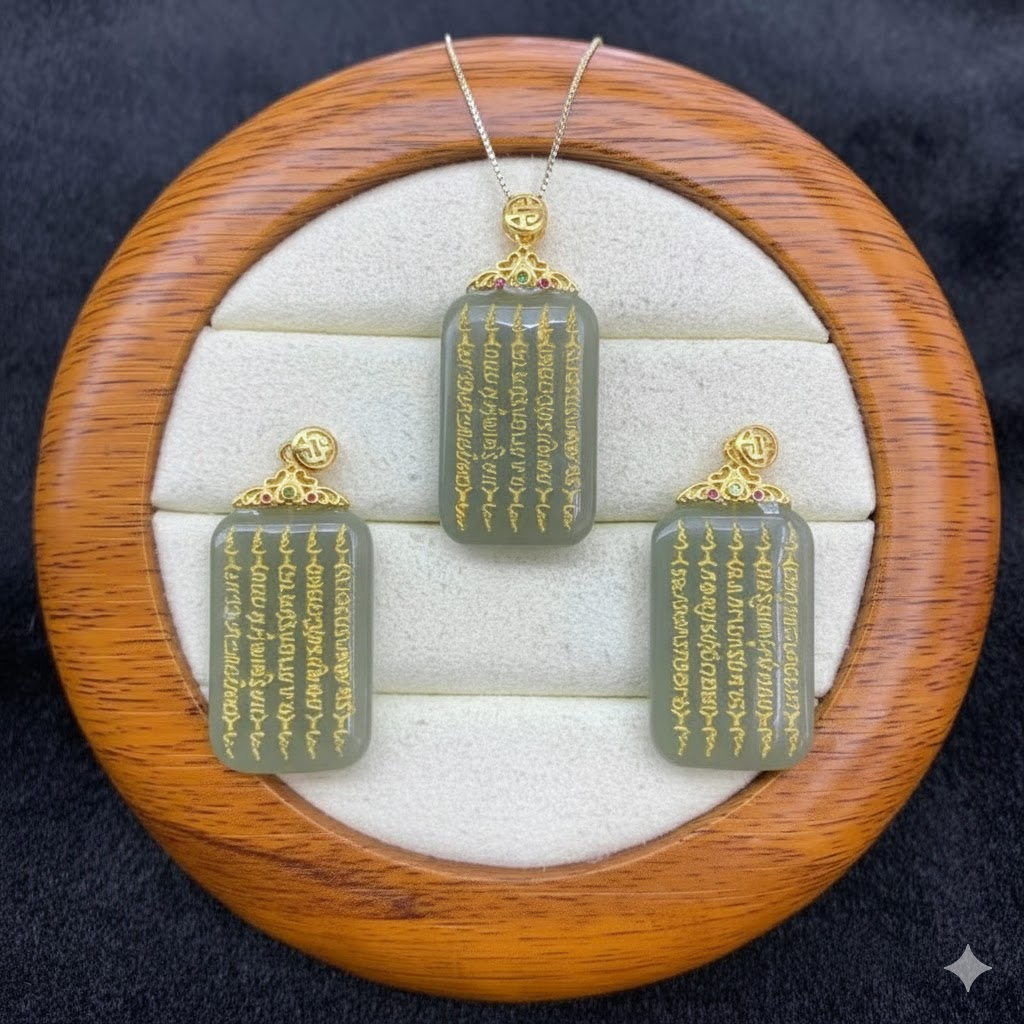 和田玉五條經文扣無事牌· 平安好運系列【佛光山高雄祈福加持】