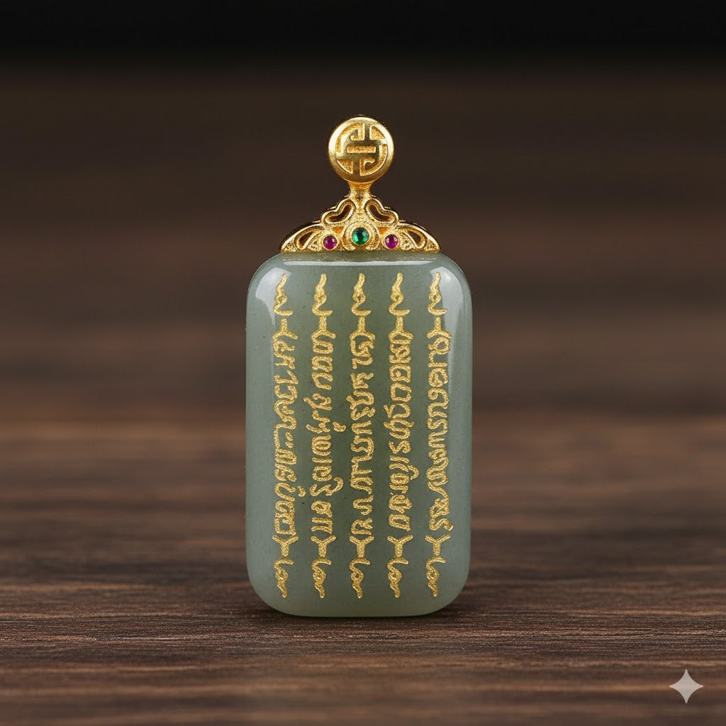 和田玉五條經文扣無事牌· 平安好運系列【佛光山高雄祈福加持】