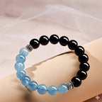 黑曜石海藍寶手串女款「自在安心系列」【台南首廟天壇天公廟祈福加持】