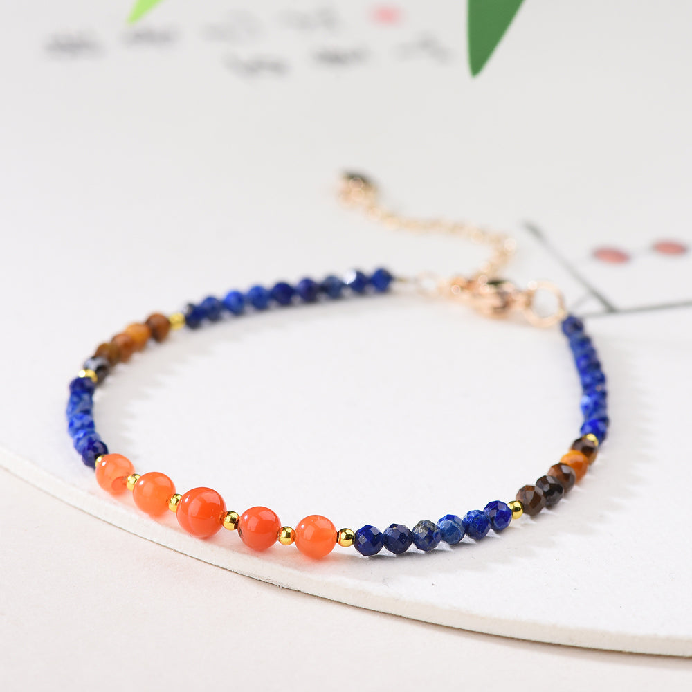 天然石青金石「財運來」石榴石碧璽手鏈【首廟天壇天公廟祈福加持】