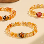 「來財系列」天然黃水晶黃塔晶雙花串珠手鏈 · 增好運納財虎眼石 【台南首廟天壇天公廟祈福加持】