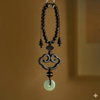 黑檀木祥云和田玉平安扣車掛「好運顺」 【祈福加持】