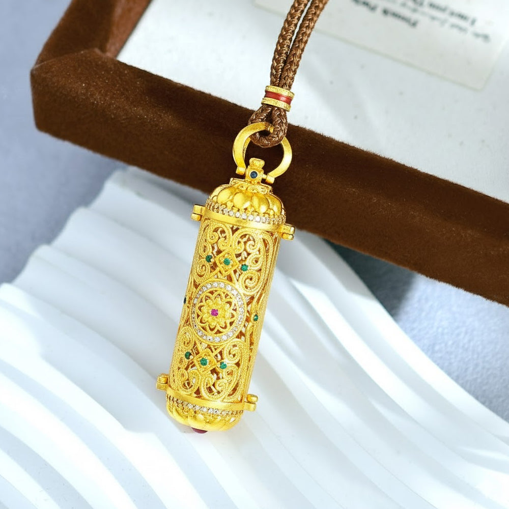 古法沙金鑲鑽開門見財神吊墜「招財系列」【祈福加持】