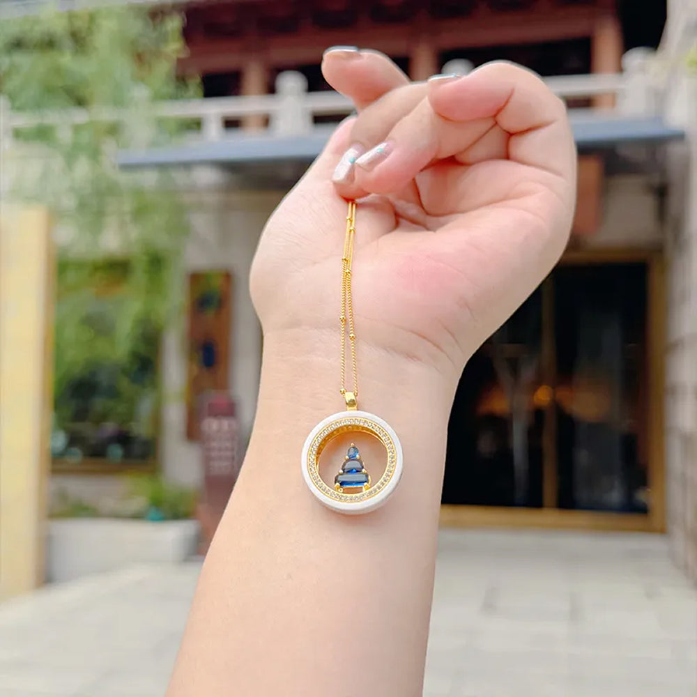 白色陶瓷藍水水 安安吊墜花開項鍊嘎烏盒 「圓滿開運」【首廟天壇天公廟祈福加持】