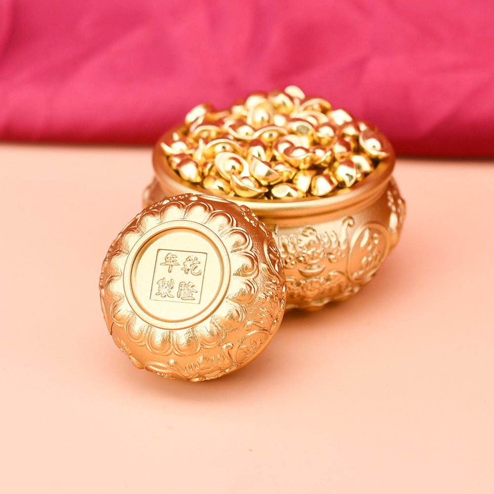 黃銅五福聚寶盆招財盆擺件「招財系列」4cm聚寶盆 + 1cm元寶【100顆】