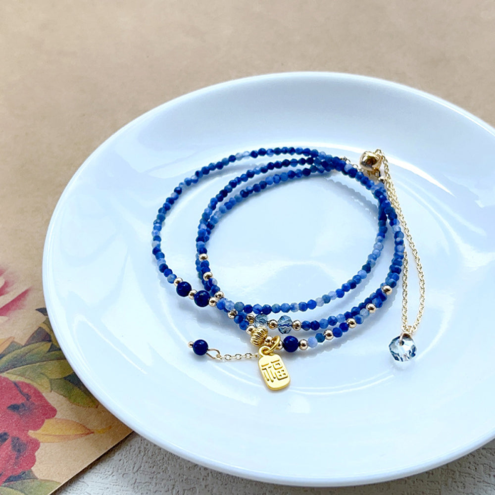 白水晶藍晶石三圈手串「財運來」【首廟天壇天公廟祈福加持】