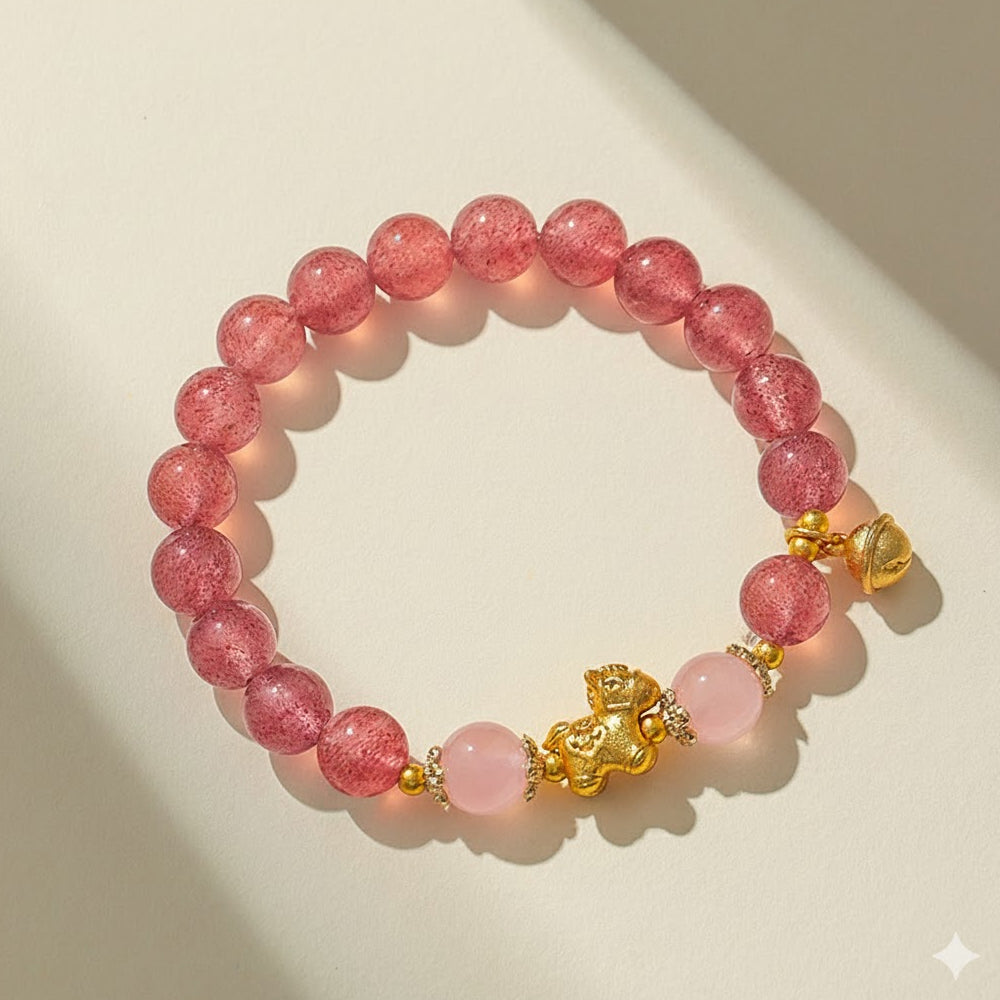 天然黃塔水晶串珠手鏈女粉水晶「財運來」【首廟天壇天公廟祈福加持】