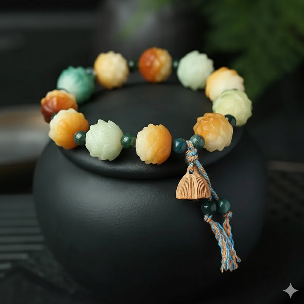 手工精雕漸變蓮花菩提蓮蓬手串「事業順系列」【台南首廟天壇天公廟祈福加持】