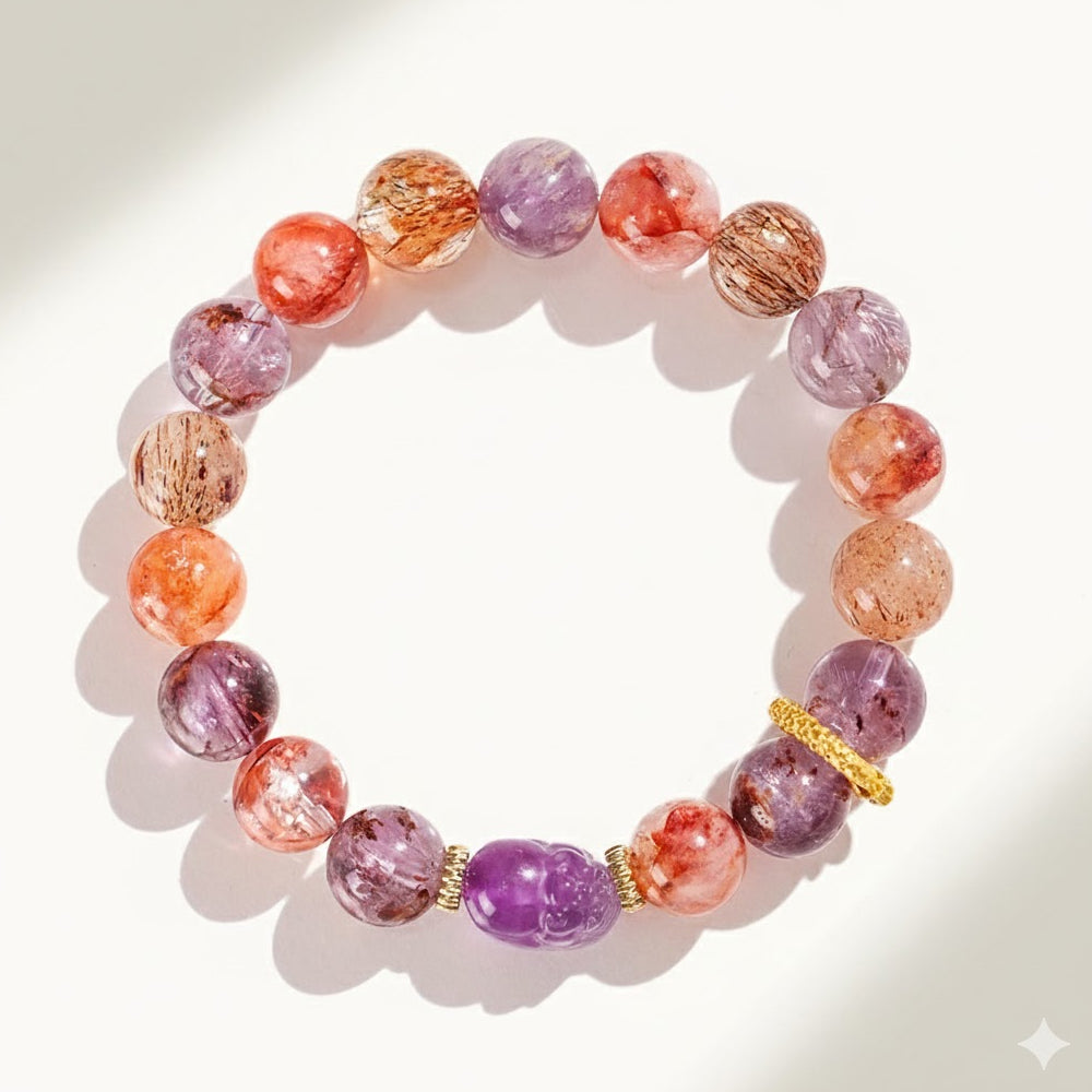 紫幽靈黑晶「財運來」超七水晶串珠手鍊貔貅手串【首廟天壇天公廟祈福加持】