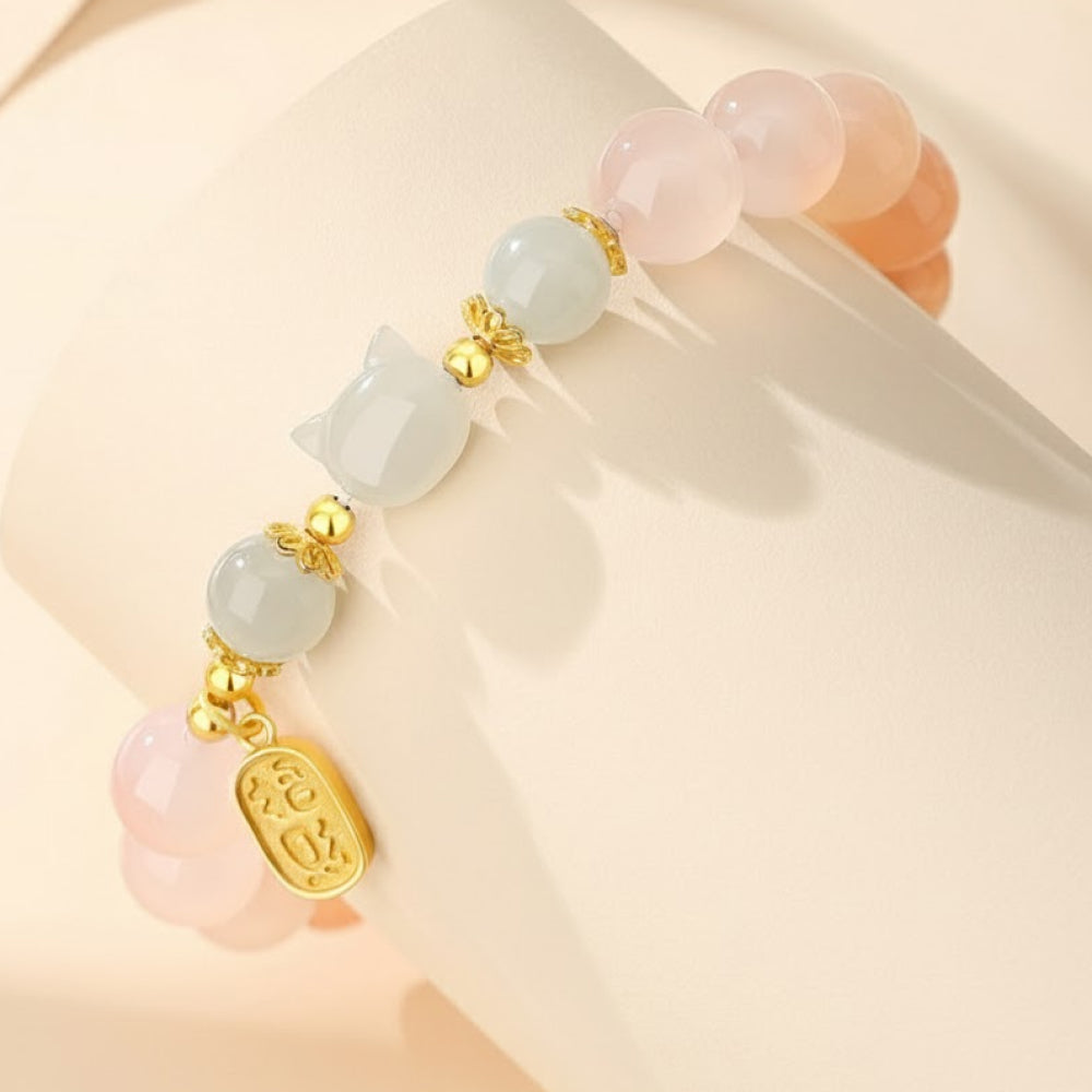 閩粵緋紅瑪瑙手串女和田玉貓咪「和田玉系列」【首廟天壇天公廟祈福加持】