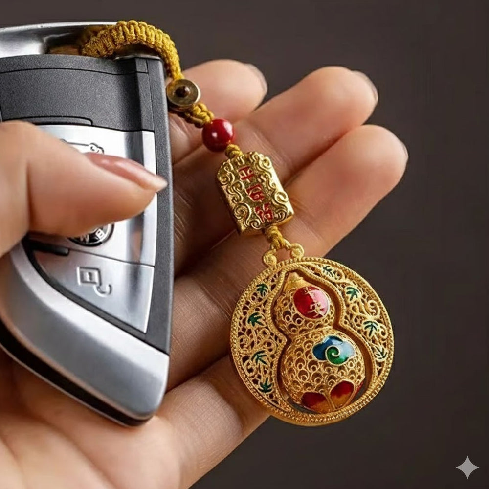 沙金平安葫蘆鑰匙扣汽車鑰匙掛件「財運來」【首廟天壇天公廟祈福加持】