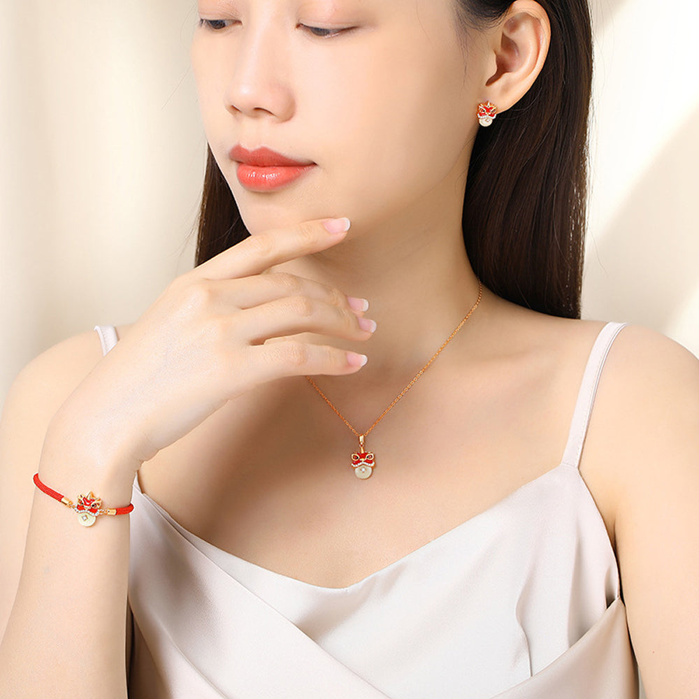 平安扣醒獅和田玉紅繩手鍊「和田玉系列」【首廟天壇天公廟祈福加持】