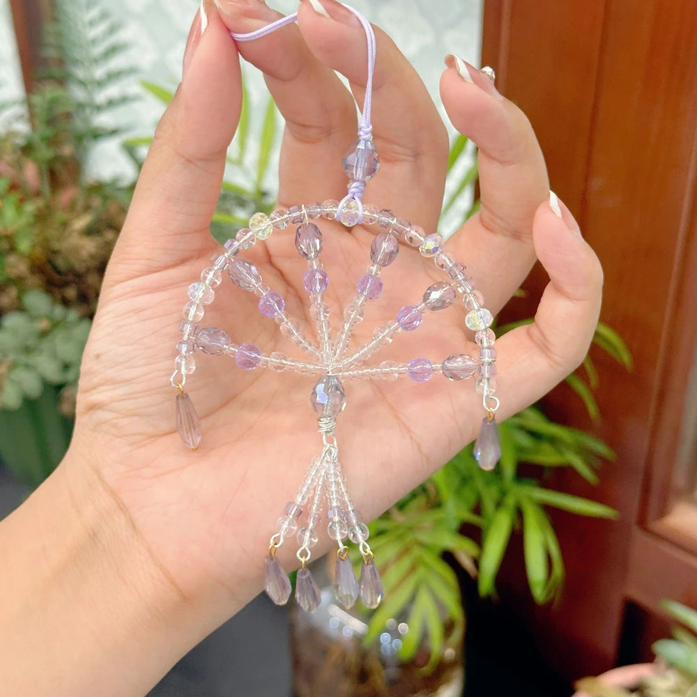 搖錢扇立體異形紫色小清新扇子串珠「財源廣進」【祈福加持】