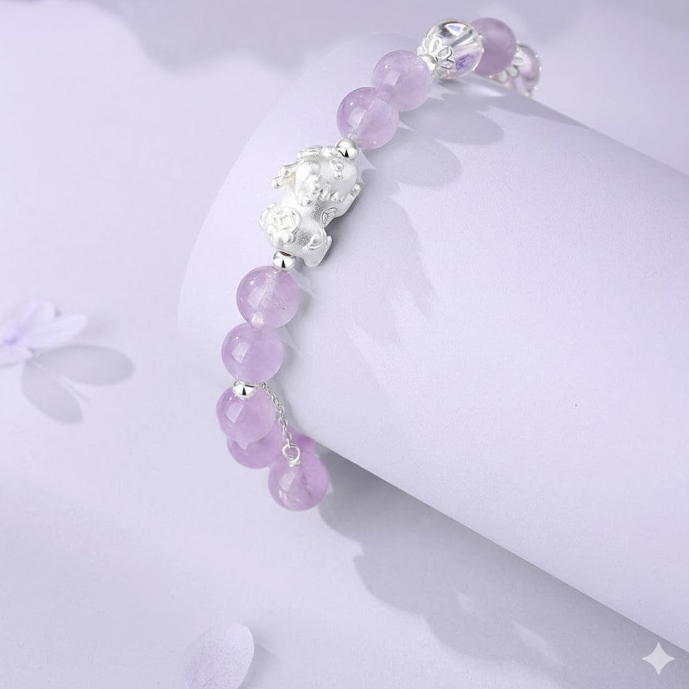 貔貅足銀手串九紫離火轉運珠紫水晶手鏈「圓滿開運」【首廟天壇天公廟祈福加持】