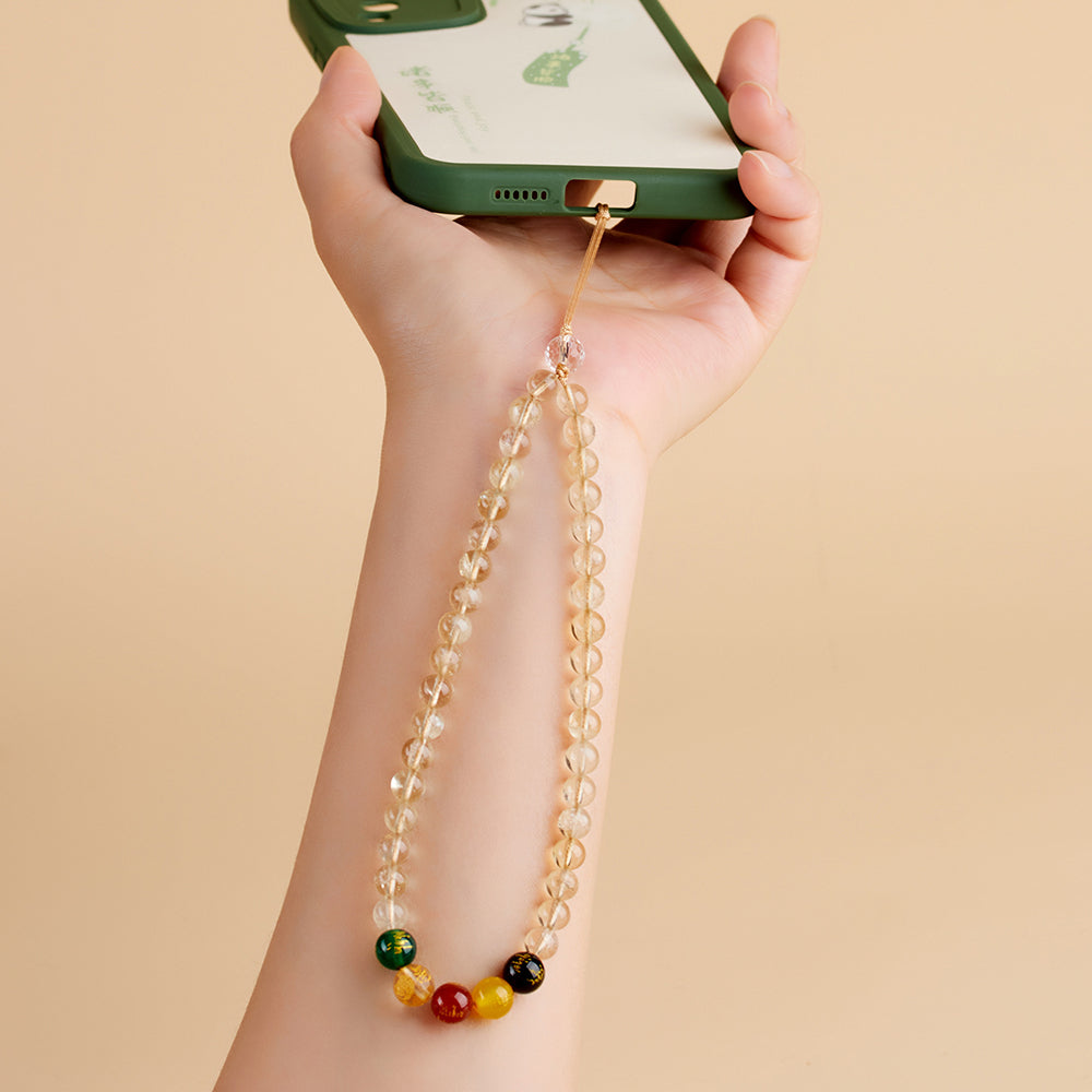 天然黃水晶五路財神手機鏈掛件「財運來」【首廟天壇天公廟祈福加持】