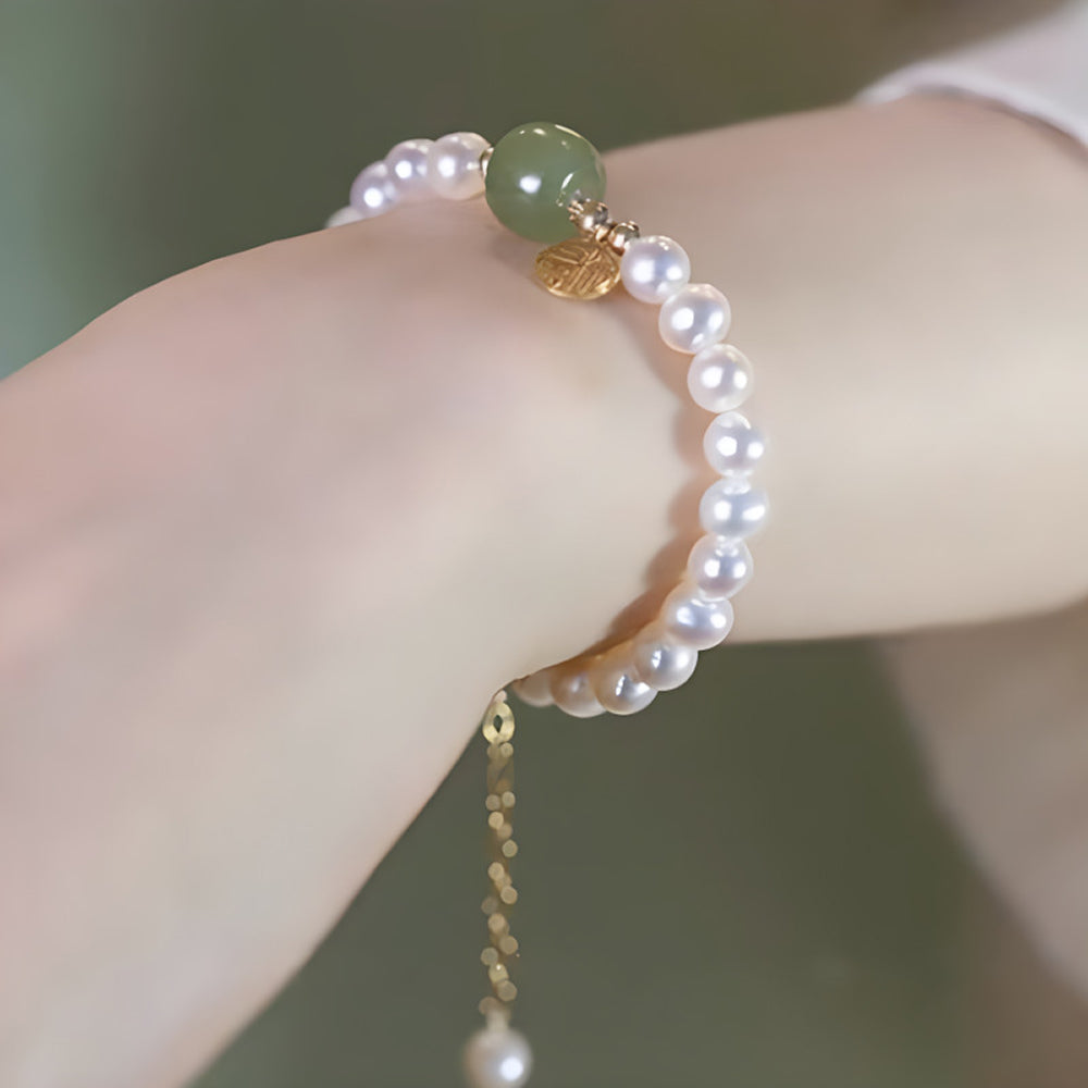 天然和田玉施家珍珠福牌手鏈「自在安心系列」【台南首廟天壇天公廟祈福加持】