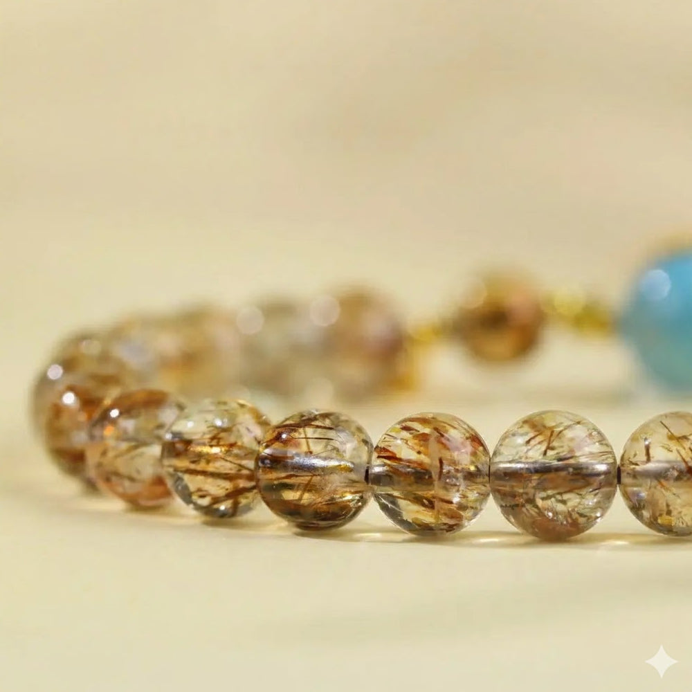 開掛人生「事業順系列」黑金超水晶手串七海紋石九尾狐貼片 【鹿耳門天后宮祈福加持】