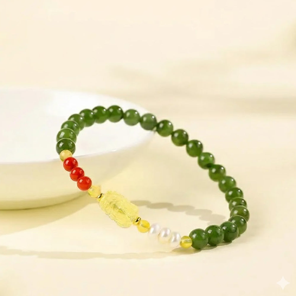 錢串串「來財系列」和田玉手串碧玉南紅珍珠菠菜綠 【鹿耳門天后宮祈福加持】