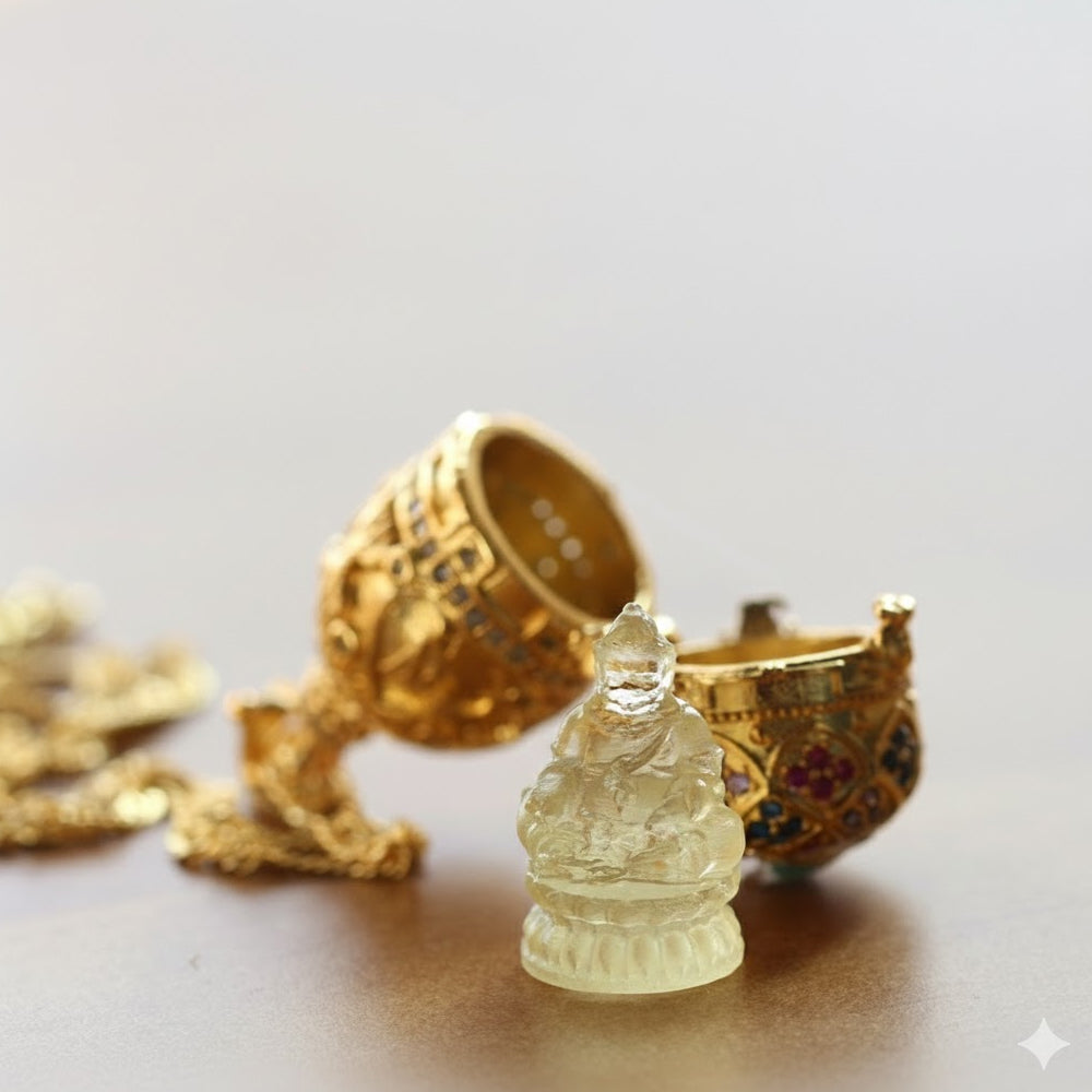 花開見佛【黃財神】琉璃項鏈嘎烏盒復古中式合金項鏈隨身禮佛龕吊墜「財運來自在安心」【首廟天壇天公廟祈福加持】